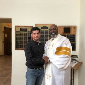 Hamza Shatela with pastor Anthony Jenkins